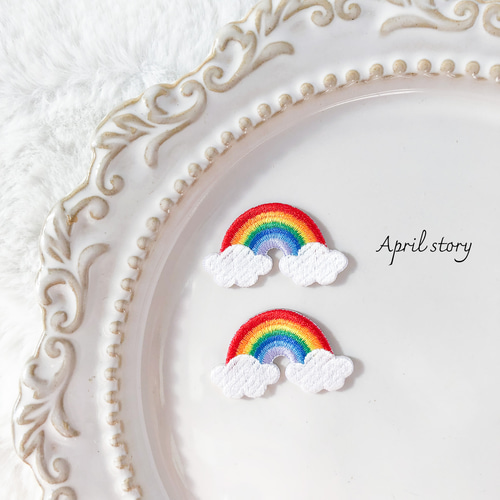 2枚/カラフルなレインボー・虹の刺繍ワッペン/アップリケ