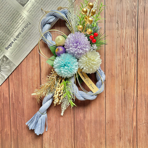 No.312 八の字カラーしめ縄リース2025 ハンドメイドお正月飾り玄関