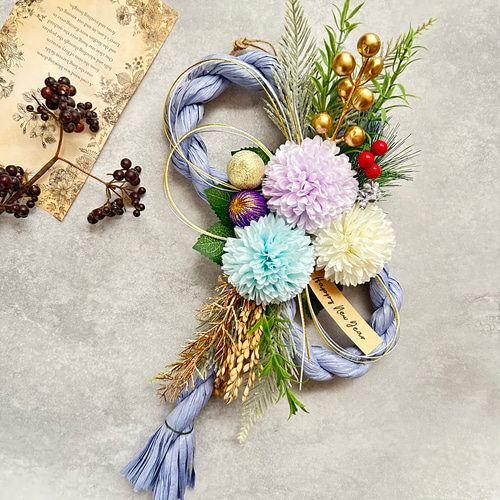 No.312 八の字カラーしめ縄リース2025 ハンドメイドお正月飾り玄関