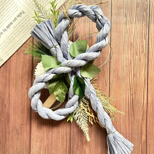 No.312 八の字カラーしめ縄リース2025 ハンドメイドお正月飾り玄関