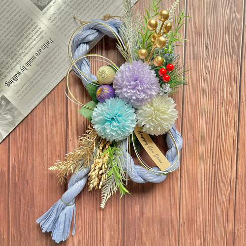 No.312 八の字カラーしめ縄リース2025 ハンドメイドお正月飾り玄関