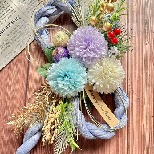 No.312 八の字カラーしめ縄リース2025 ハンドメイドお正月飾り玄関