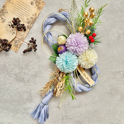 No.312 八の字カラーしめ縄リース2025 ハンドメイドお正月飾り玄関