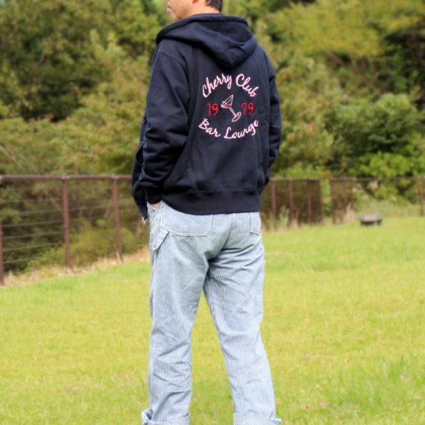 刺繍 ジップパーカー "Cherry Club" ヘビーウェイトコットン 綿 W-24052 ネイビー