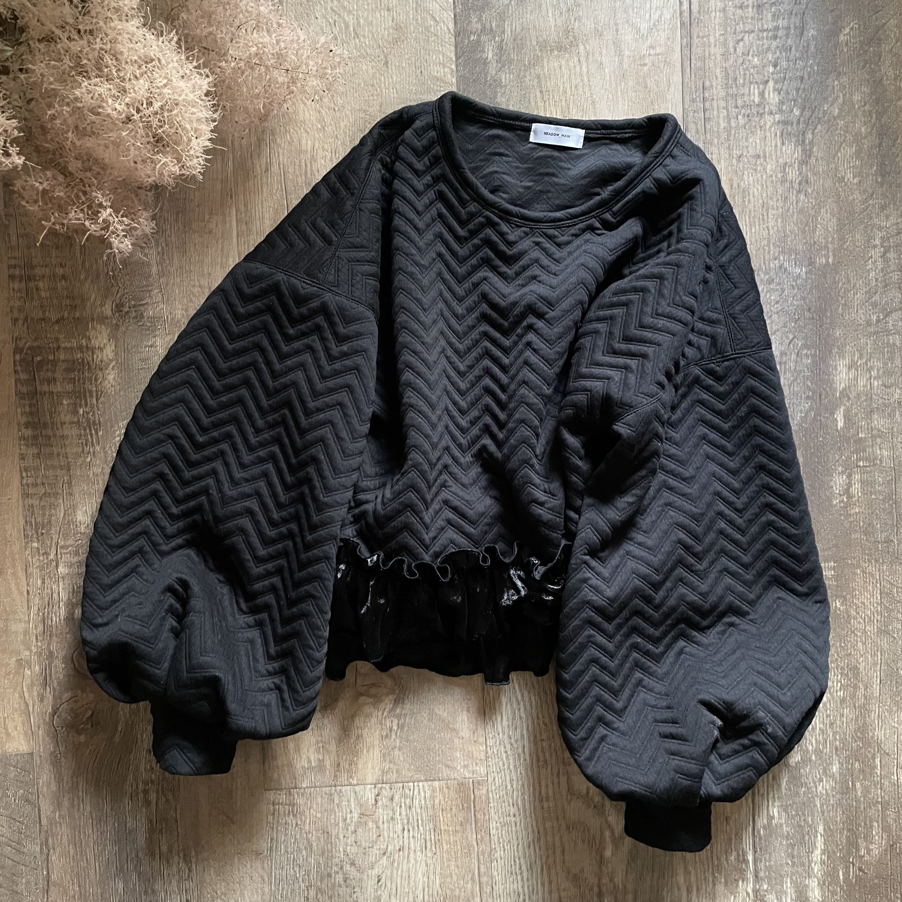 ボリューム袖のキルトジャガードニットプルオーバー/セットアップでフォーマルにも♡