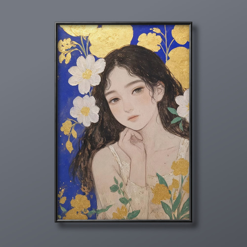 絵画 | イラストポスター 251☆ 【きれいな少女と花】 絵画 アカザ麦