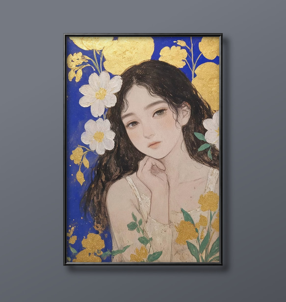 絵画 | イラストポスター 251☆ 【きれいな少女と花】 絵画 アカザ麦