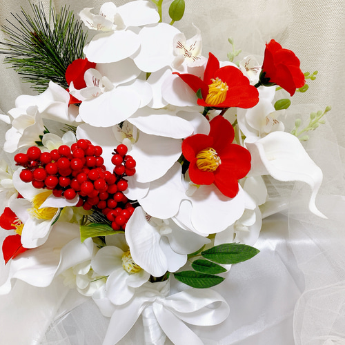 アーティフィシャルフラワーブーケ ウェディング 結婚式 和装 椿 アーティフィシャルフラワーブーケ ウェディング 結婚式 和装 椿