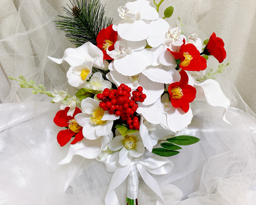 アーティシャルフラワー　ブーケ　胡蝶蘭　ホワイト　パールブーケ　結婚式 胡蝶蘭のブーケ特集（アーティフィシャルフラワー造花
