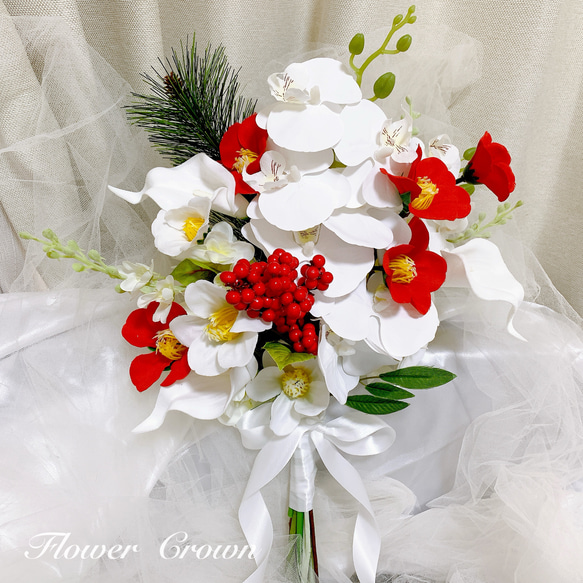 アーティフィシャルフラワーブーケ ウェディング 結婚式 和装 椿