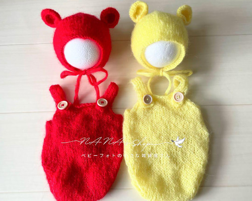 ブラウン♪くま耳帽子とクマオーバーオール ニューボーンフォト撮影衣装 ボンネット ブラウン♪くま耳帽子とクマオーバーオール ニューボーンフォト撮影