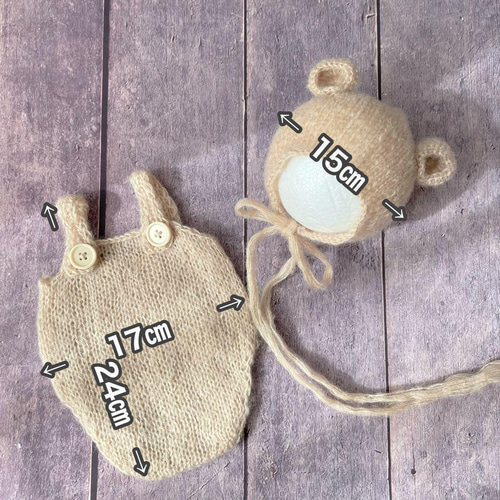 ブラウン♪くま耳帽子とクマオーバーオール ニューボーンフォト撮影衣装 ボンネット ブラウン♪くま耳帽子とクマオーバーオール ニューボーンフォト撮影