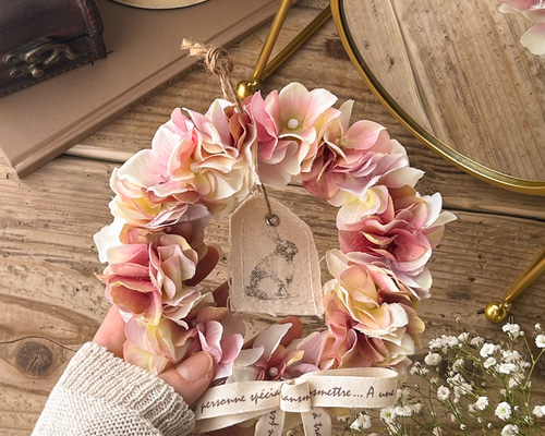 小さな癒しのアジサイリース】ナチュラル・アンティーク風・フェイク