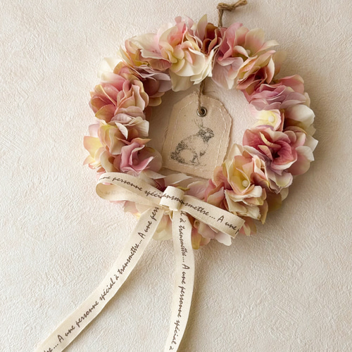 小さな癒しのアジサイリース】ナチュラル・アンティーク風・フェイク