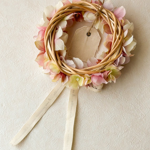 〔21〕布リース ナチュラルリース アンティーク風 (くすみピンク) 21〕布リース ナチュラルリース アンティーク風 (くすみピンク) 21〕布