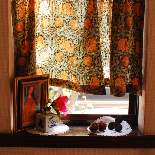 カフェカーテン☆ウィリアムモリス☆ハンドメイド「ピンパーネル