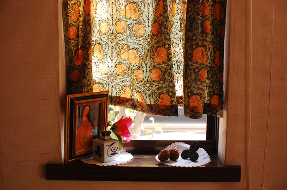 カフェカーテン☆ウィリアムモリス☆ハンドメイド「ピンパーネル