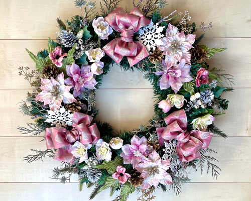 No.25_ 104優美に煌めくクリスマスリース/特大サイズ/冬/造花 No.xmas-14463/大型クリスマスリース23-(1)43x42cm/アーティ