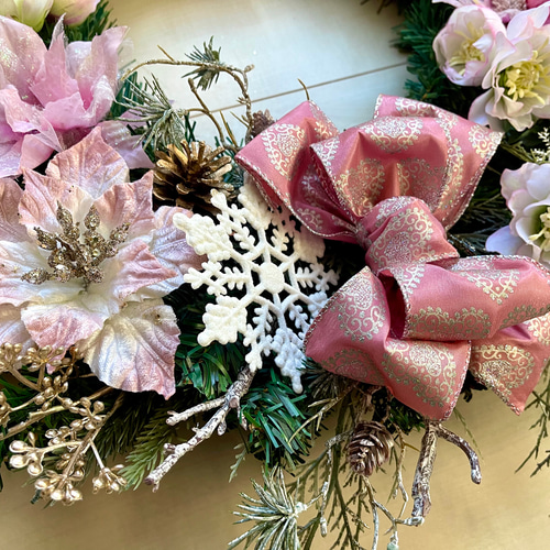 ☆ローズリース☆ピンクリース☆大き目34×34 No.14 No.xmas-14479☆特大クリスマスリース(xmasリース) 24-(3) ピンク