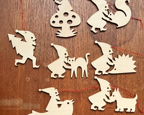 ドイツデザイン 木製 オーナメント ノームと動物 1個 クリスマス