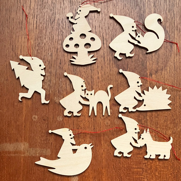 ドイツデザイン 木製 オーナメント ノームと動物 1個 クリスマス