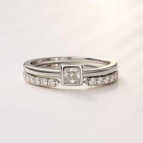 モアサナイト 重ね付けセット｜プリンセスカット × ハーフエタニティ