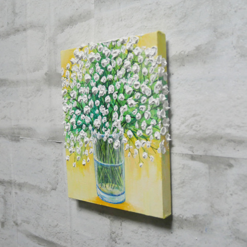 油絵 油彩 油彩画 絵 絵画 F0号【かすみ草】 絵画 HR 通販 18558260