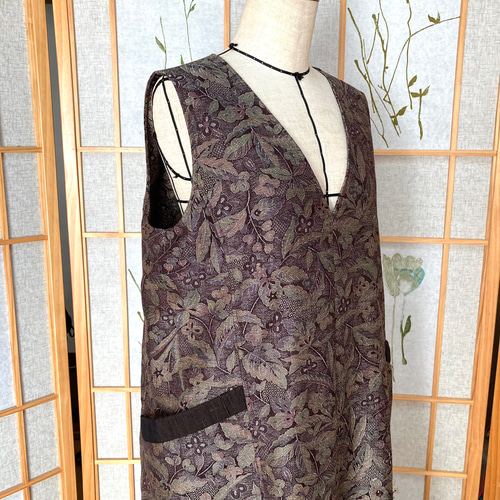 ☆着物リメイク☆ Aラインジャンパースカート (裏地付き／ブラウン