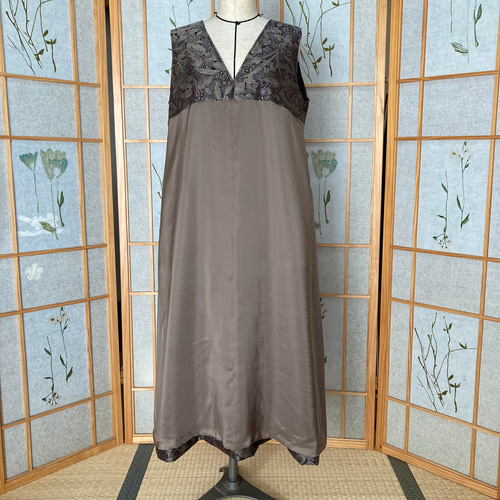 ☆着物リメイク☆ Aラインジャンパースカート (裏地付き／ブラウン