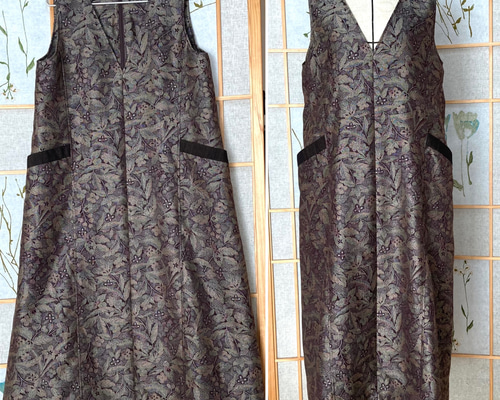 ☆着物リメイク☆ Aラインジャンパースカート (裏地付き／ブラウン