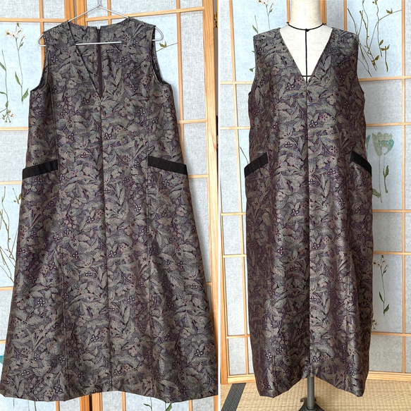 ☆着物リメイク☆ Aラインジャンパースカート (裏地付き／ブラウン