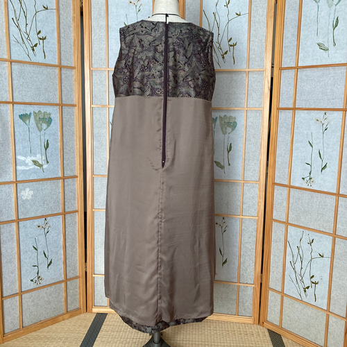 ☆着物リメイク☆ Aラインジャンパースカート (裏地付き／ブラウン