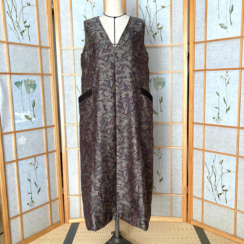 ☆着物リメイク☆ Aラインジャンパースカート (裏地付き／ブラウン