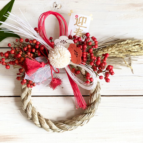 宅配便送料半額☆めでたい紅白お正月飾り☆しめ縄飾り リース Rosa