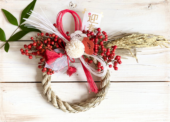 宅配便送料半額☆めでたい紅白お正月飾り①☆しめ縄飾り リース Rosa