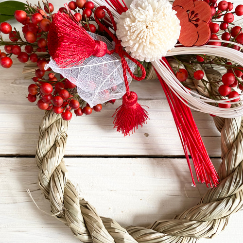宅配便送料半額☆めでたい紅白お正月飾り☆しめ縄飾り リース Rosa