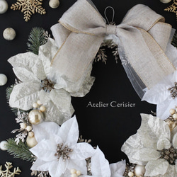 ・☆クリスマスリース ポインセチア＜ホワイト＆プラチナ＞４０センチ 2枚目の画像