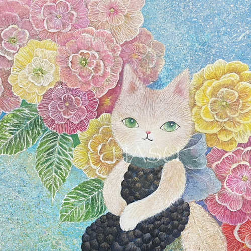 ねことはな (原画) 額付 絵画 atelier HASU 通販 18558807｜Creema