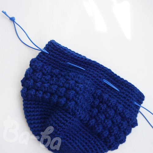 ばあば、バブルステッチのころりんknit巾着（青い玉・KPO1) 巾着バッグ 