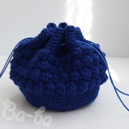 ばあば、バブルステッチのころりんknit巾着（青い玉・KPO1) 巾着バッグ 