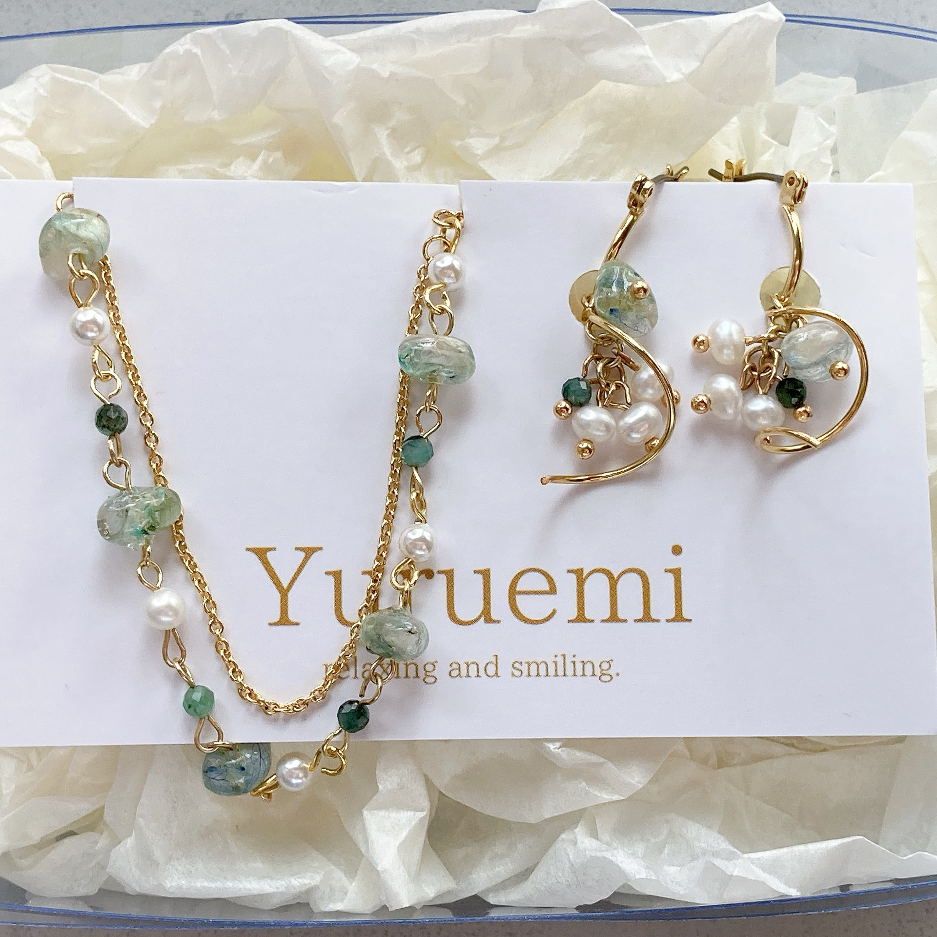 フープ ピアス イヤリング ネックレス レジン 淡水パール パール 天然石 グリーン 緑 ギフト クリスマス プレゼント