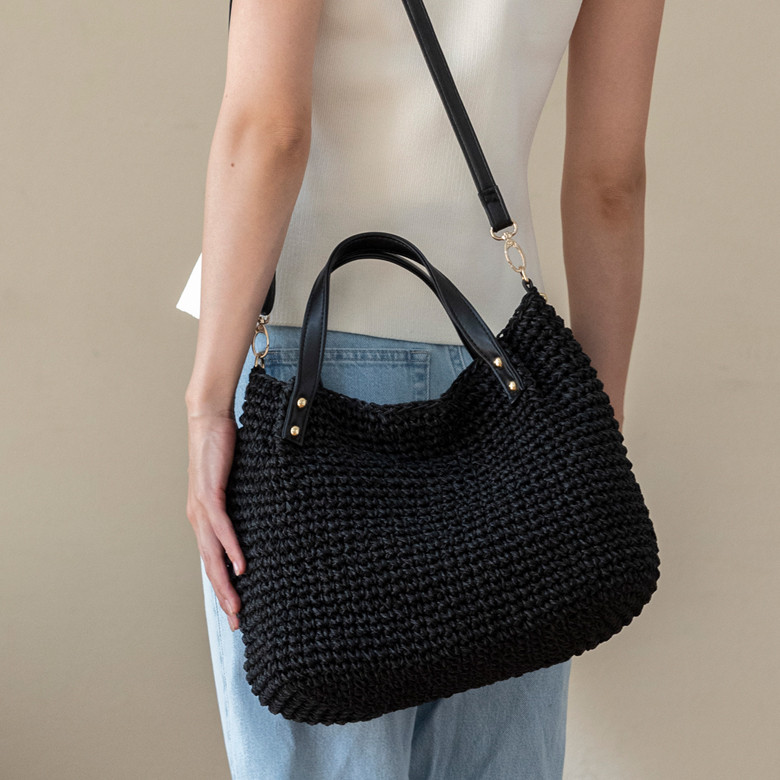 【チクチクしない優しい肌触り】 2way 手編み かごバッグ ショルダーバッグ トートバッグ 春バッグ 夏 256-10