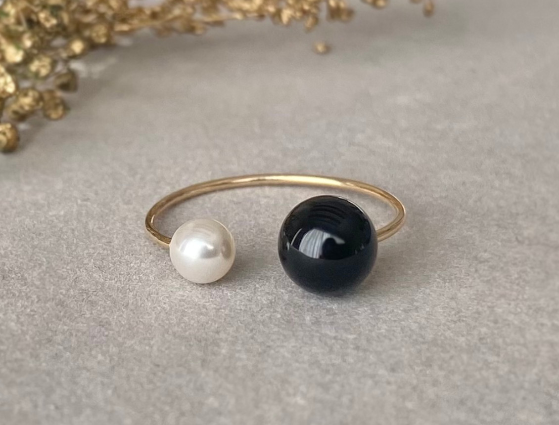 ゴールド オパール 14K 14金 オニキスデザインリング指輪13号 (K14)