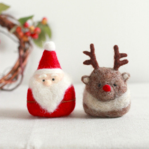 クリスマス飾り】サンタさん と トナカイさん 羊毛フェルト 羊毛