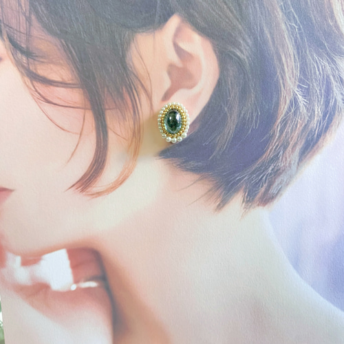 チェコ/ガラスカボション」【clearBlue】チェコガラスとビーズ刺繍