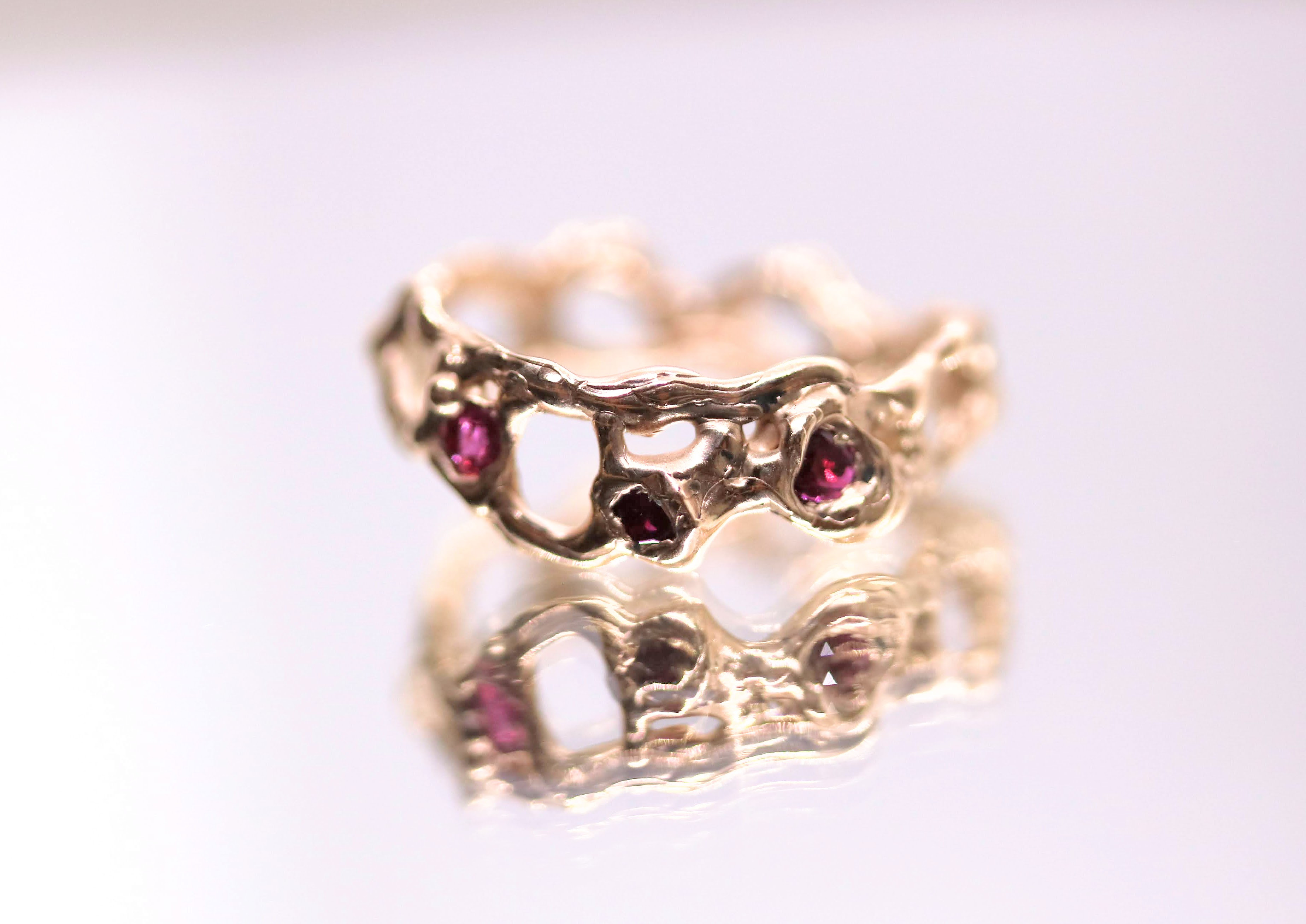 Three Ruby Jukai Gold Ring スリールビーゴールドリング