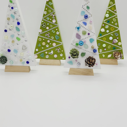 立体クリスマスツリー②〉2個セット☆シーグラスアート＊置物