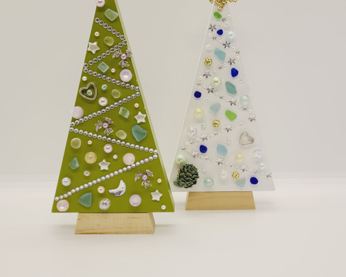 立体クリスマスツリー②〉2個セット☆シーグラスアート＊置物