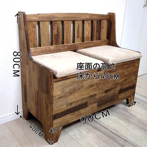 背もたれ付き カントリー風収納付きベンチ ソファ・ベンチ OC Handmade