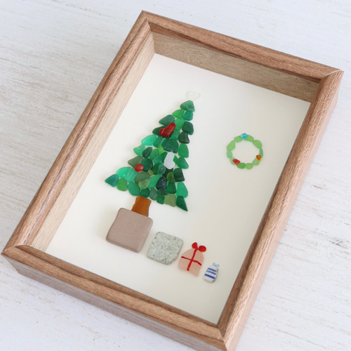 シーグラスアート『クリスマスツリー』/冬/クリスマス/フレームアート